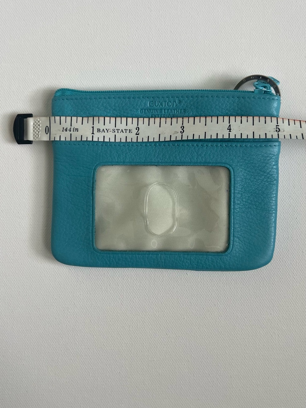 Buxton Teal Leather Card & ID Holder with Zip - Picture 9 of 9